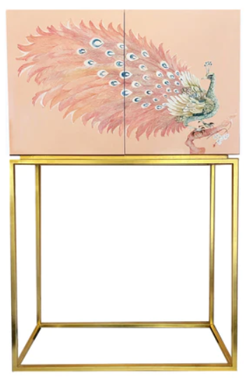 Pink Peacock Handpainted Cabinet
